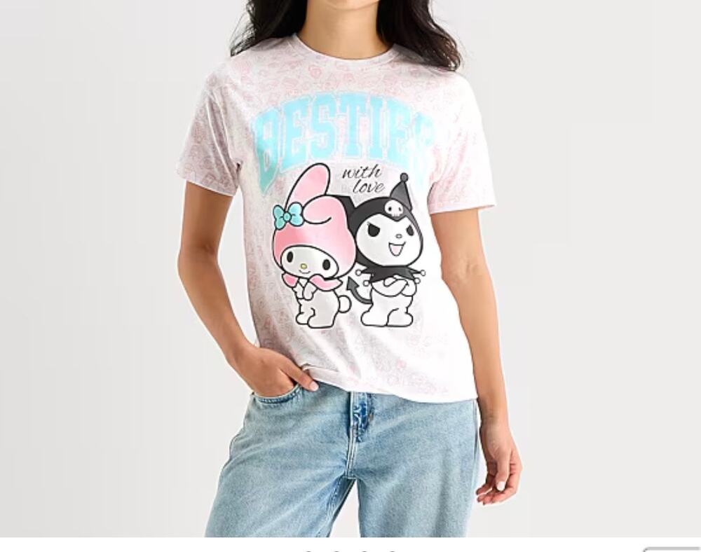 NEW! M Crew Neck Short Sleeve Regular Fit Kuromi My Melody Graphic T-Shirt
